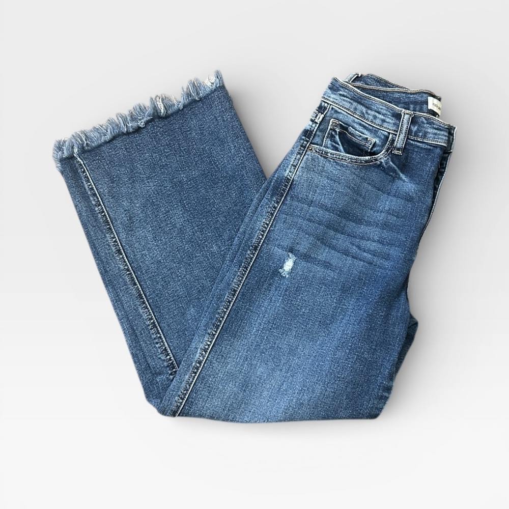 Sneak Peek Wide Leg High Rise Cropped Fringe Hem Denim Jeans Women’s Size 27 - Picture 6 of 10